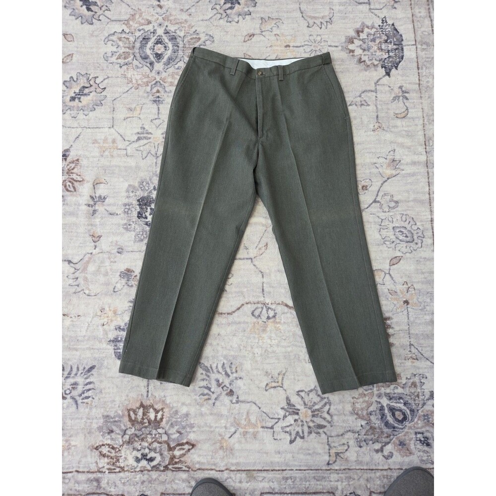 #473 Haggar Pants Men 36x29 Green Chino Casual Zip Fly 100% Cotton